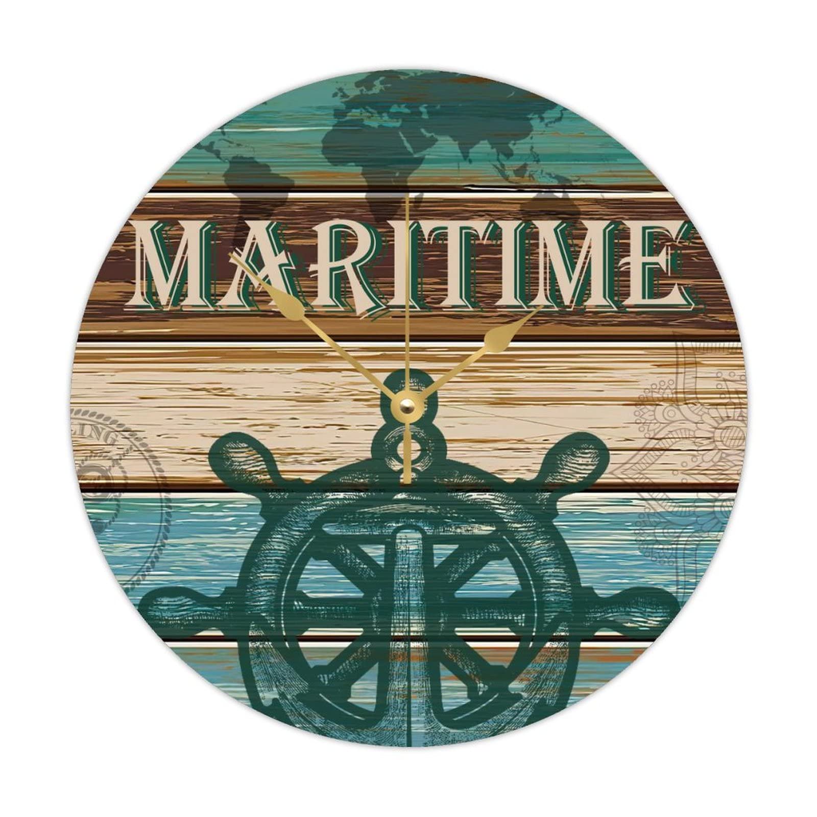 Horloge ronde en bois sans tic-tac ancre nautique à piles 38 cm