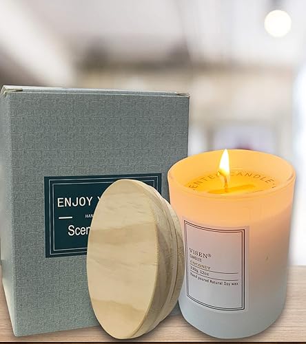 Miniatura 5 de Velas perfumadas de soja, velas orgánicas naturales para el hogar perfumadas con vidrio esmerilado grueso y tapa de madera de bambú, 12 onzas50