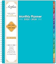 2026-2028 Monthly Planner/Calendar - 3 Year Monthly Planner 2026-2028, Jan.2026 - Dec.2028, 9" x 11", 36-Month Calendar + Colorful Tabs + Pocket - Teal
