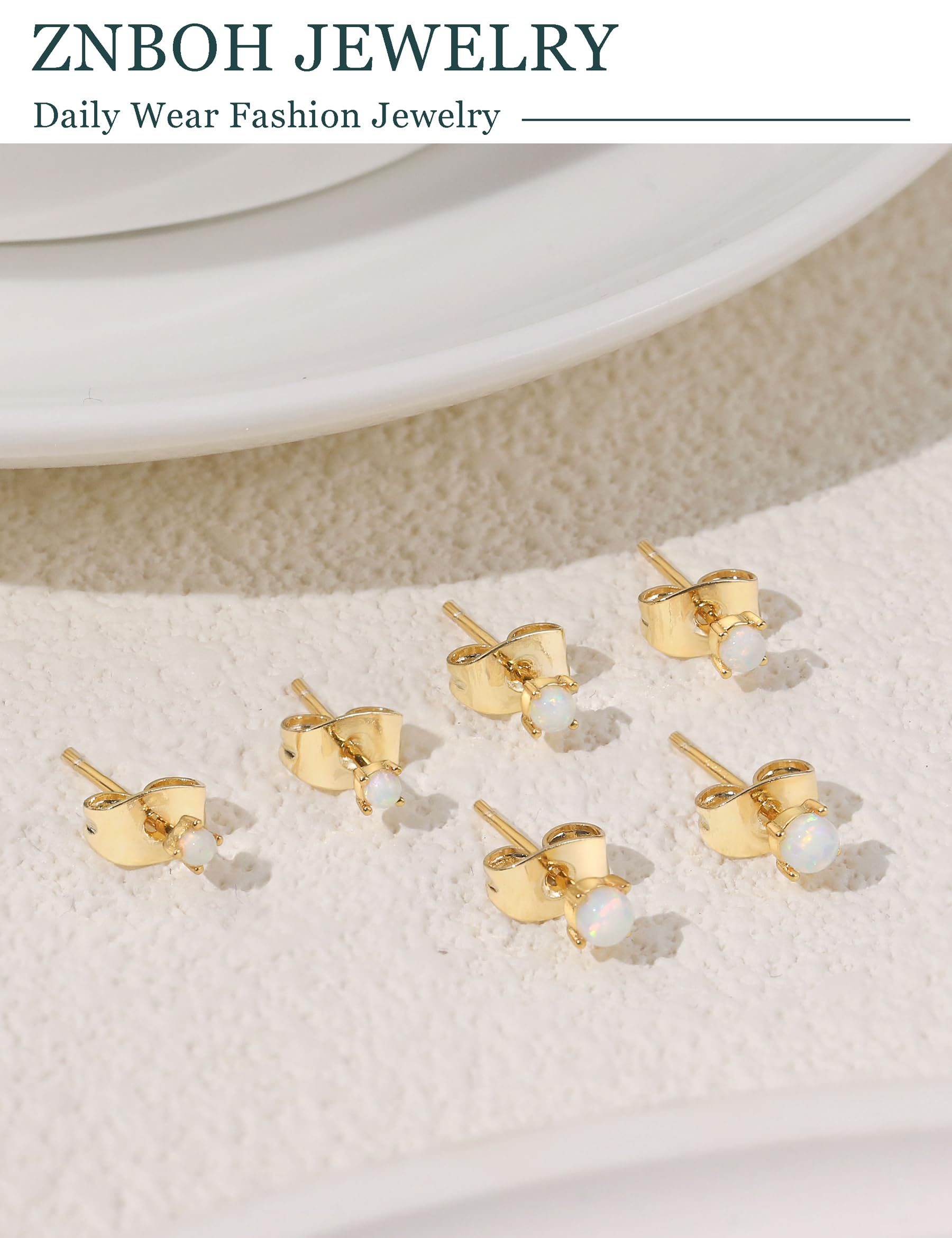 3 Pairs 14k Gold Stud Earrings for Women Hypoallergenic 925 Sterling Silver Post Dainty Silver Cartilage Tragus Earrings Stacks Set Trendy Small Diamond Heart Multiple Piercing Jewelry for Men: G.Gold -Opal -3 Pairs