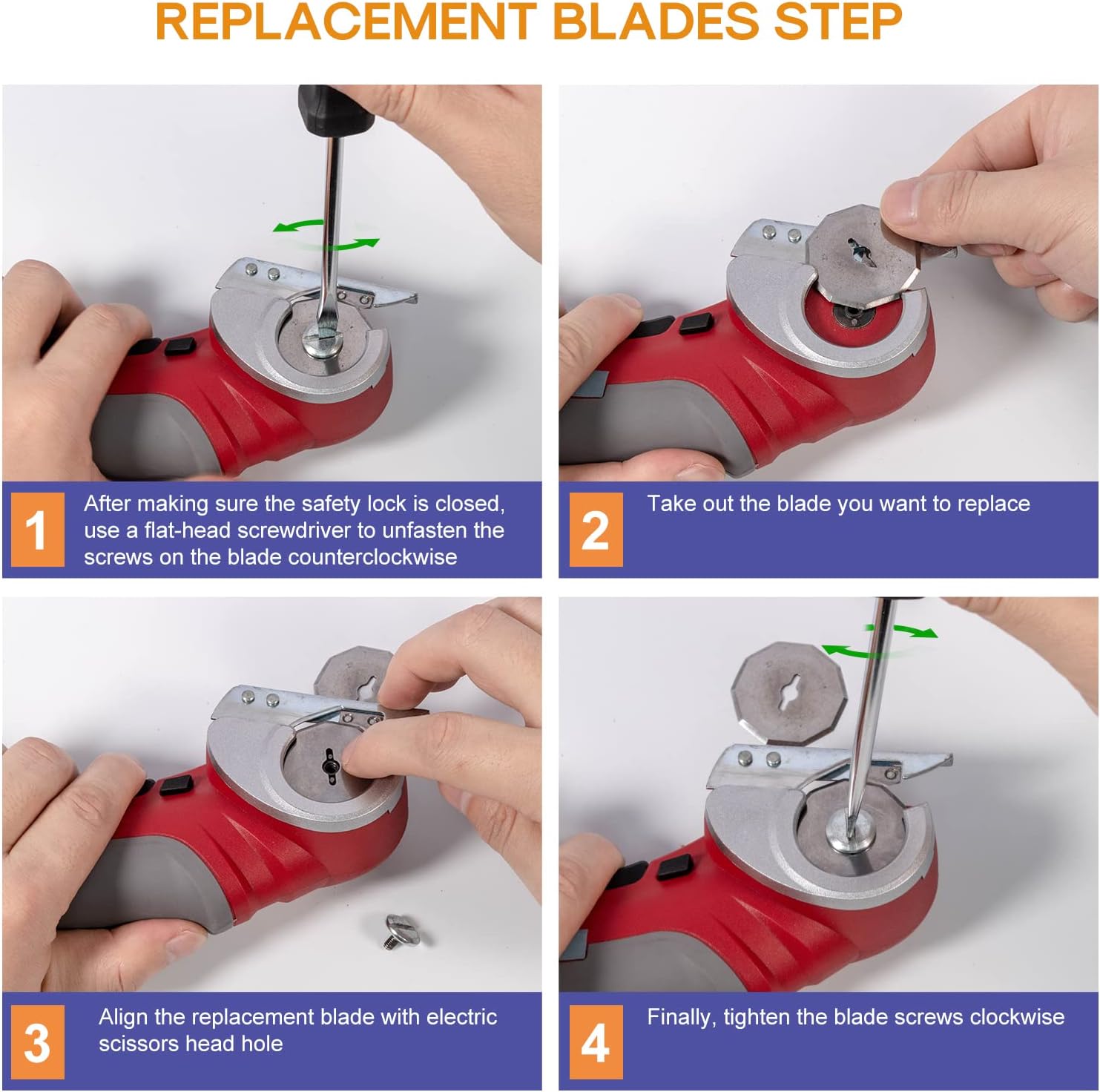 VLOXO Cordless Electric Scissors, Rotary Cutter for Fabric with Safety Lock Red and Replacement Blades