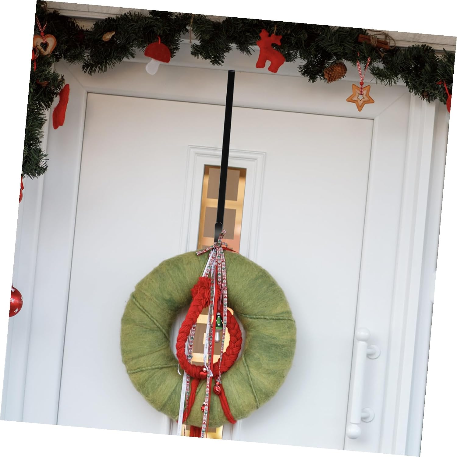 INOOMP Christmas Wreath Hanger Over The Door Double Hook Front Door Wreath Hanger Garland Hanging Hook for Holiday Decorations