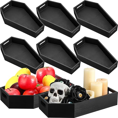 Kigley Bandeja de madera para servir ataúd de Halloween, caja de regalo de ataúd, espeluznante gótica, decoración del hogar, gótica espeluznante