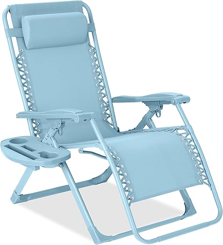 Vista 18 de Best Choice Products Silla ajustable de gravedad cero, reclinable plegable de color monocromático con bandeja lateral, reposacabezas - Chili