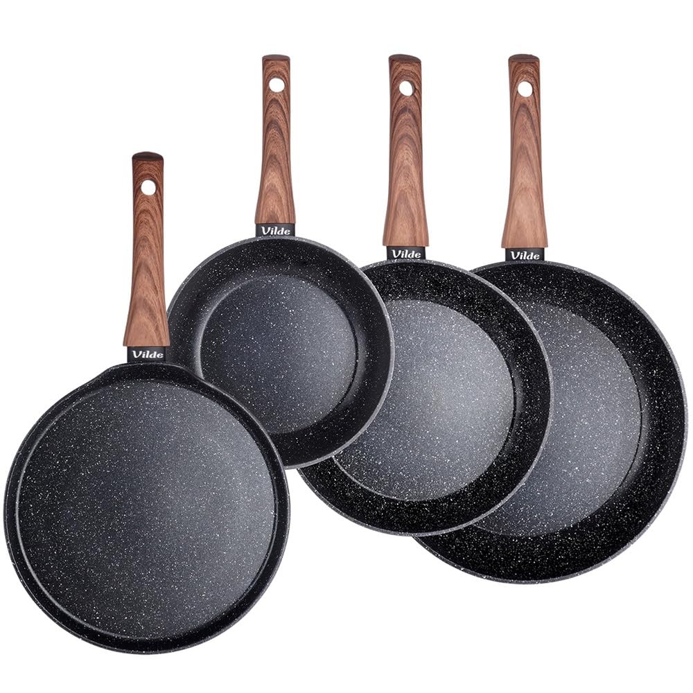 Vilde Zestaw patelni z powłoką granitową 20/24/28 cm + patelnia do naleśników 24 cm BLACK&WOOD 4 szt.