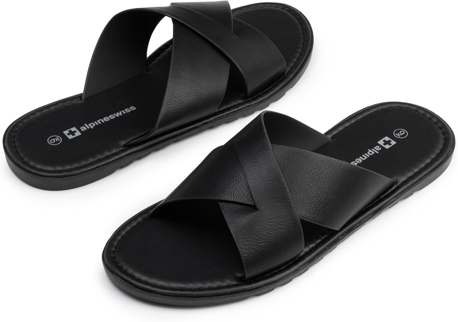 Alpine Swiss Hugo Men’s Vegan Leather Slide Sandals | Dressy & Comfortable Indoor Outdoor Shoes | Cross Strap Design for Casual & Elevated Wear | Water-Resistant & Anti-Slip Traction Flip Flops - Image 4