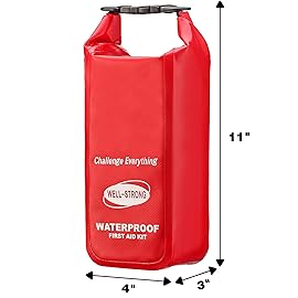 WELL-STRONG Waterproof First Aid Kit Roll Top Boat Emergency Kit with Waterproof Contents for Fishing Kayaking Boating Swimming Camping Rafting Beach Red