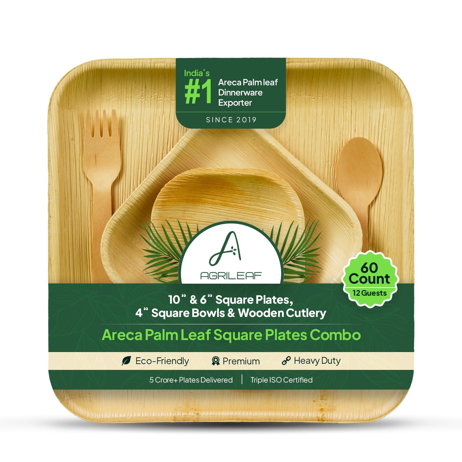 AGRILEAF Areca Palm Leaf Dinnerware Set | 60 Pack for 12 Guests | 10" & 6" Square Plates, 4" Square Bowls & Wooden Cutlery | Use & Throw | Sturdy & Eco-Friendly Tableware for Party, Wedding, Birthday-picture-18