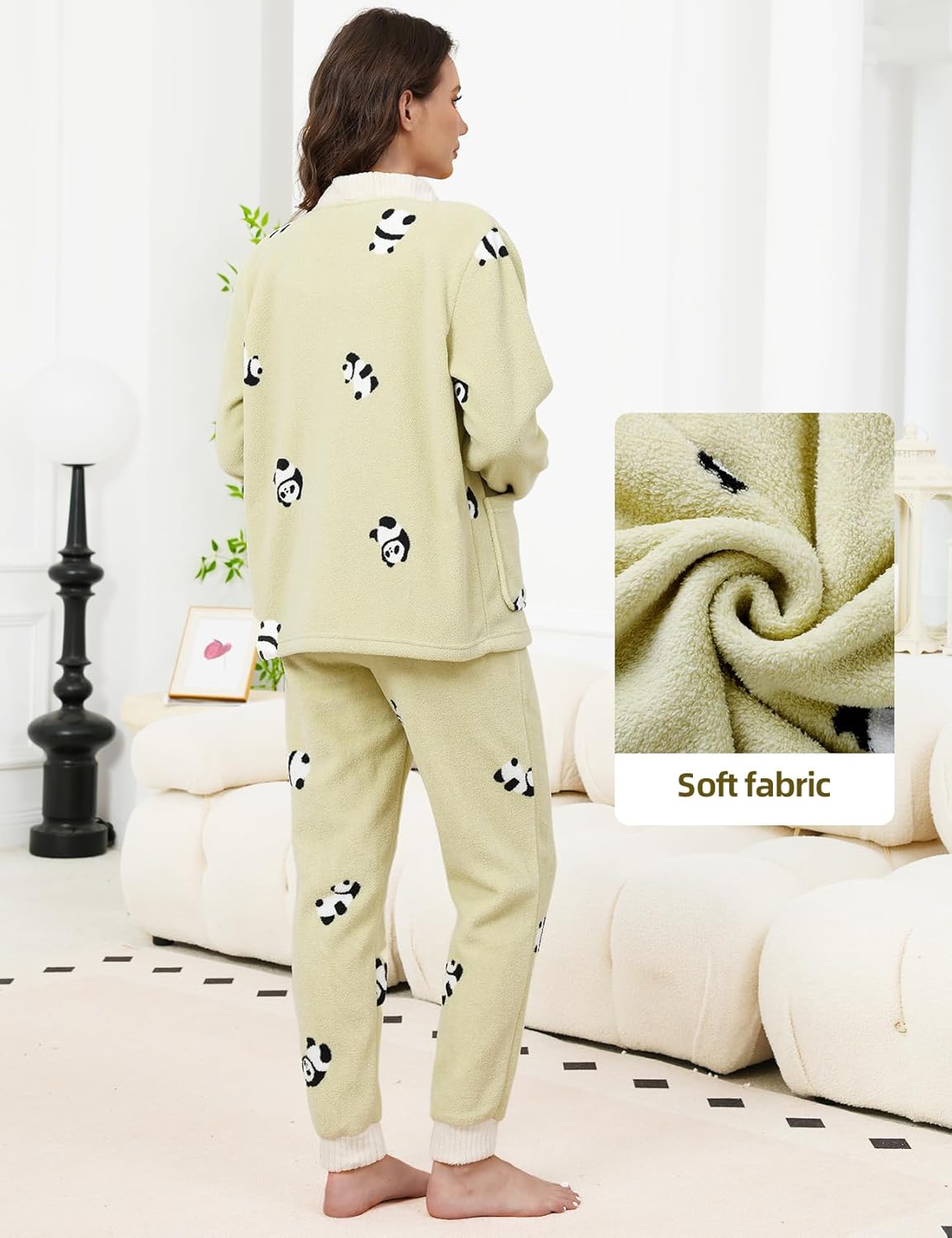 Gihuo Fleece Pajamas for Women Set Fuzzy Warm 2 Piece Winter Sleepwear Soft Cozy Pjs with Pockets - Image 6