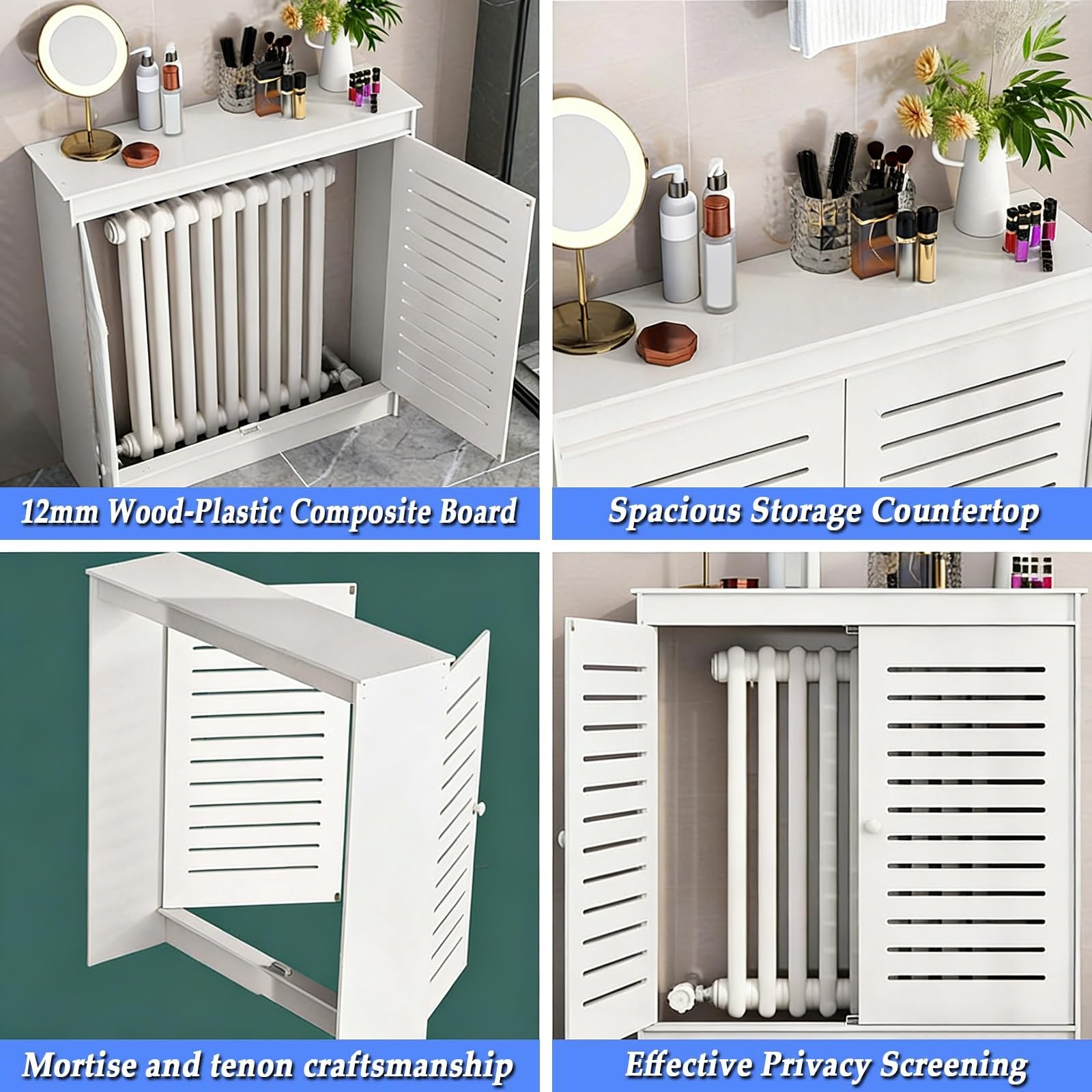 Cubre Radiadores Blancos con 2 Puertas Cubre Radiador Pequeño Cubreradiadores Modernos para el Cuarto de Baño, la Sala de Estar, Armario Decorativo para Calefacción(100x20x80cm)