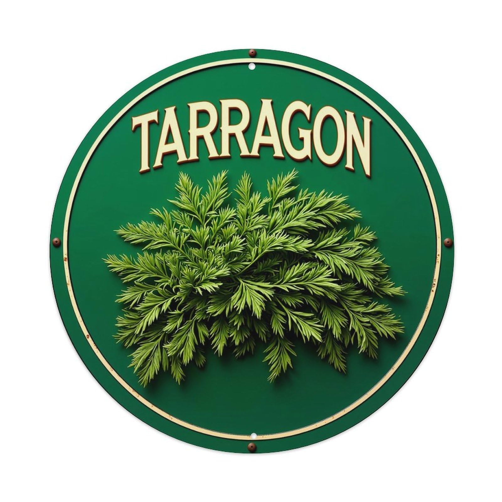 Tarragon Herb Green Circular Sign Vintage Round Tin Sign Retro Metal Wall Decor Metal Poster, Home Bar Garage Cafe Wall Art Decoration 8x8Inches