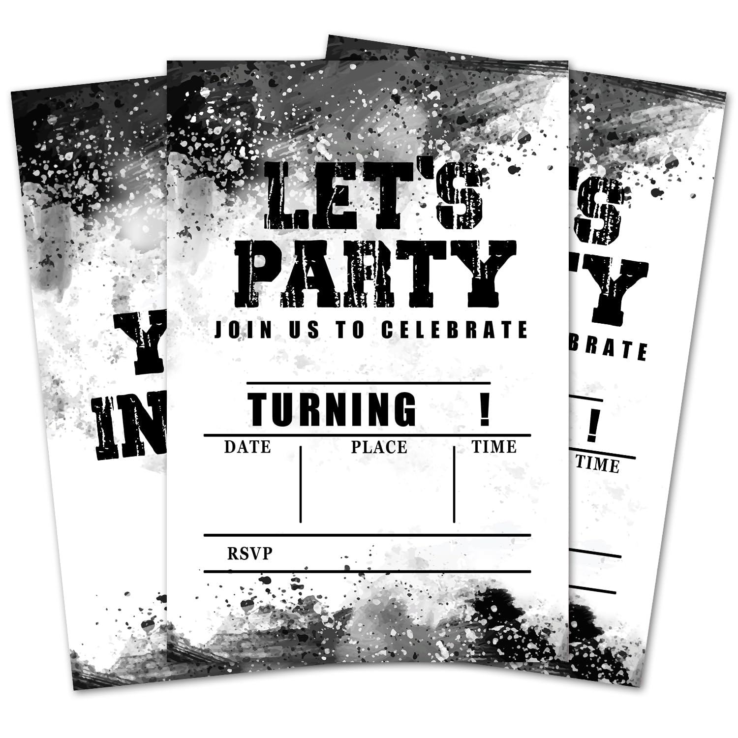 LETUROIA Black And White Ink Birthday Invitation Cards, Birthday Party Invitations For Boys, Birthday Party Favors Decorations Supplies, Invitations