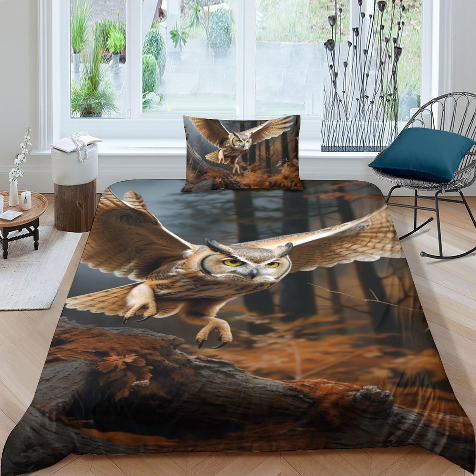 Parure de lit chouette 135x200 en tissu microfibre anti-plis pour lit simple ado