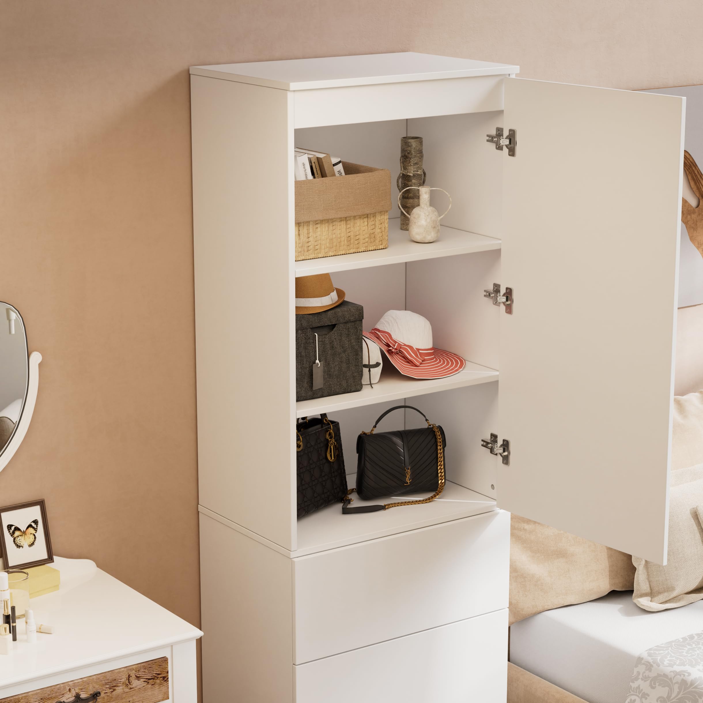 Kleiderschrank mit Spiegel,Mehrzweckschrank mit 3 Einlegeböden & 3 Schubladen, kompakter und funktionaler Schrank,Haushaltsschrank für Schlafzimmer, Flur oder Arbeitszimmer,180x50x40 cm,Weiß