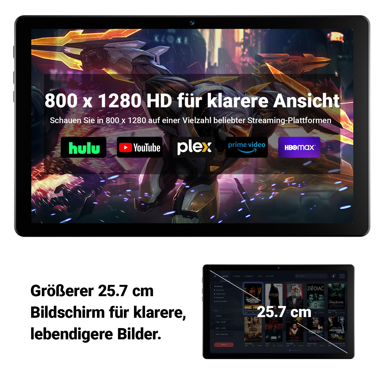 Tablet 10 Zoll, Android 16 Tablet mit 24GB RAM (4+20), 64GB ROM + 1TB TF, 800×1280 IPS Display, Octa-Core Prozessor, Dual Kamera, 6000mAh Akku, WiFi 6, Bluetooth 5.4, Schwarz