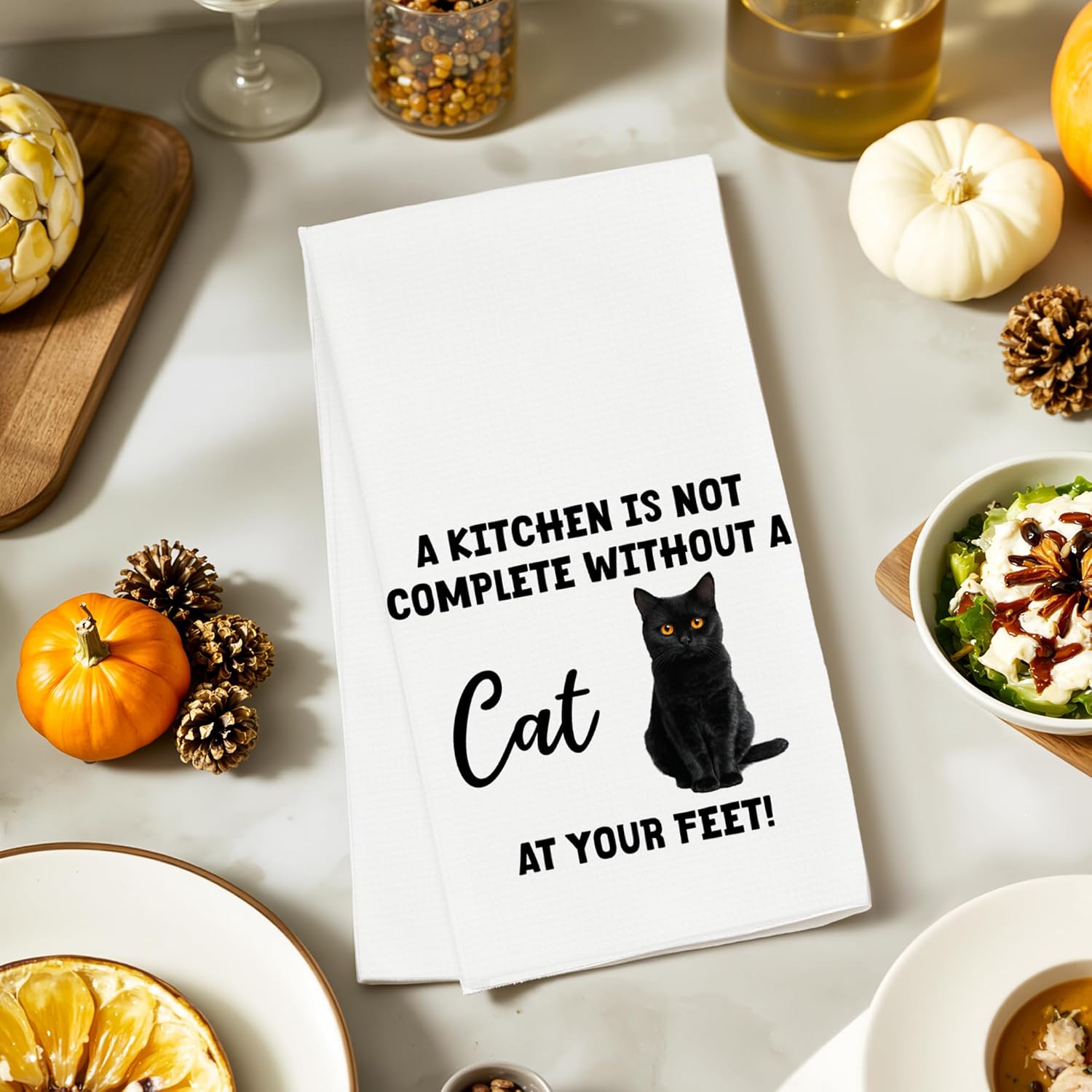 Funny Black Cat Kitchen Towels Gifts for Women Men, Black Cat Lover Dishcloths Tea Towels for Kitchen Bathroom Decor (16x24 inches) - Image 2