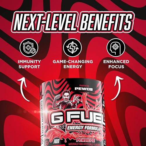 Miniatura 3 de G Fuel Lingonberry Energy Powder inspirado en PewDiePie  Tina de 9.8 onzas (40 porciones)  Polvo de bebida energética natural, suplemento de energía