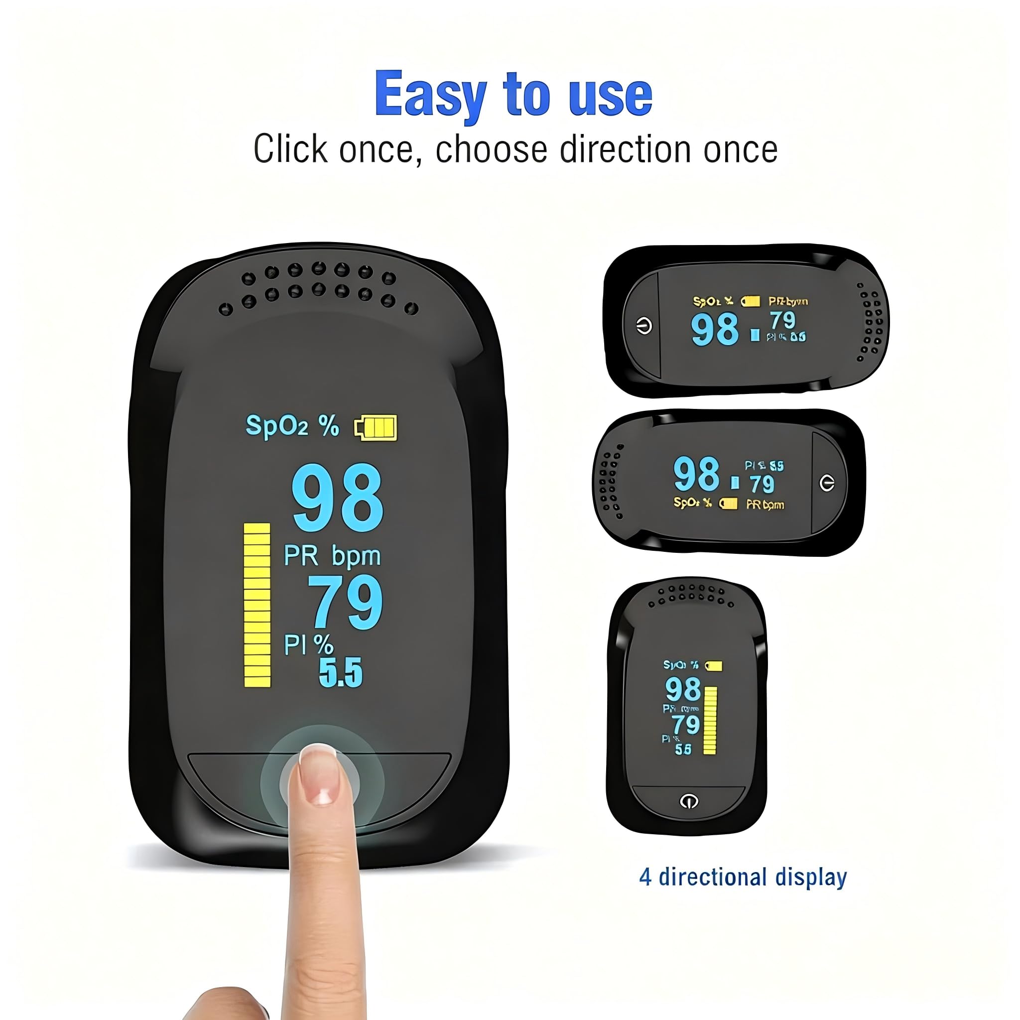 Finger Pulse Oximeter| Accurately Measures Blood Oxygen Saturation|Heart Rate Monitor,Auto-Rotating OLED Screen for Home Use, Sports, Aviation & Health Monitoring — view 4