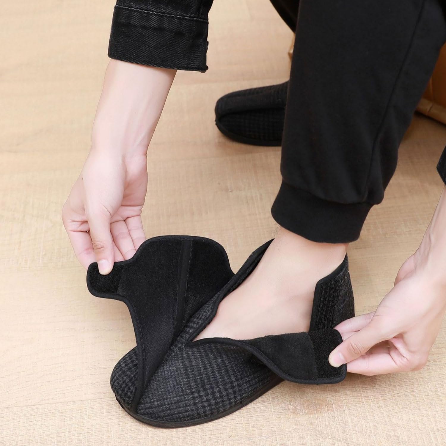 Generisch Diabetiker Schuhe Winterstiefel Herren Damen Extra Weit Hausschuhe Warme Plüsch Gefüttert für Geschwollene Füße Winter Verbandschuh Klettschuhe Ödem mit Klettverschluss Verstellbare Breite