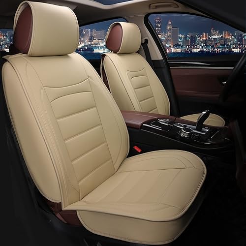 Miniatura 2 de Sanwom Fundas universales de cuero para asiento de automóvil, color beige, 2 unidades, impermeables, fundas de asiento de vehículo, fundas de cuero