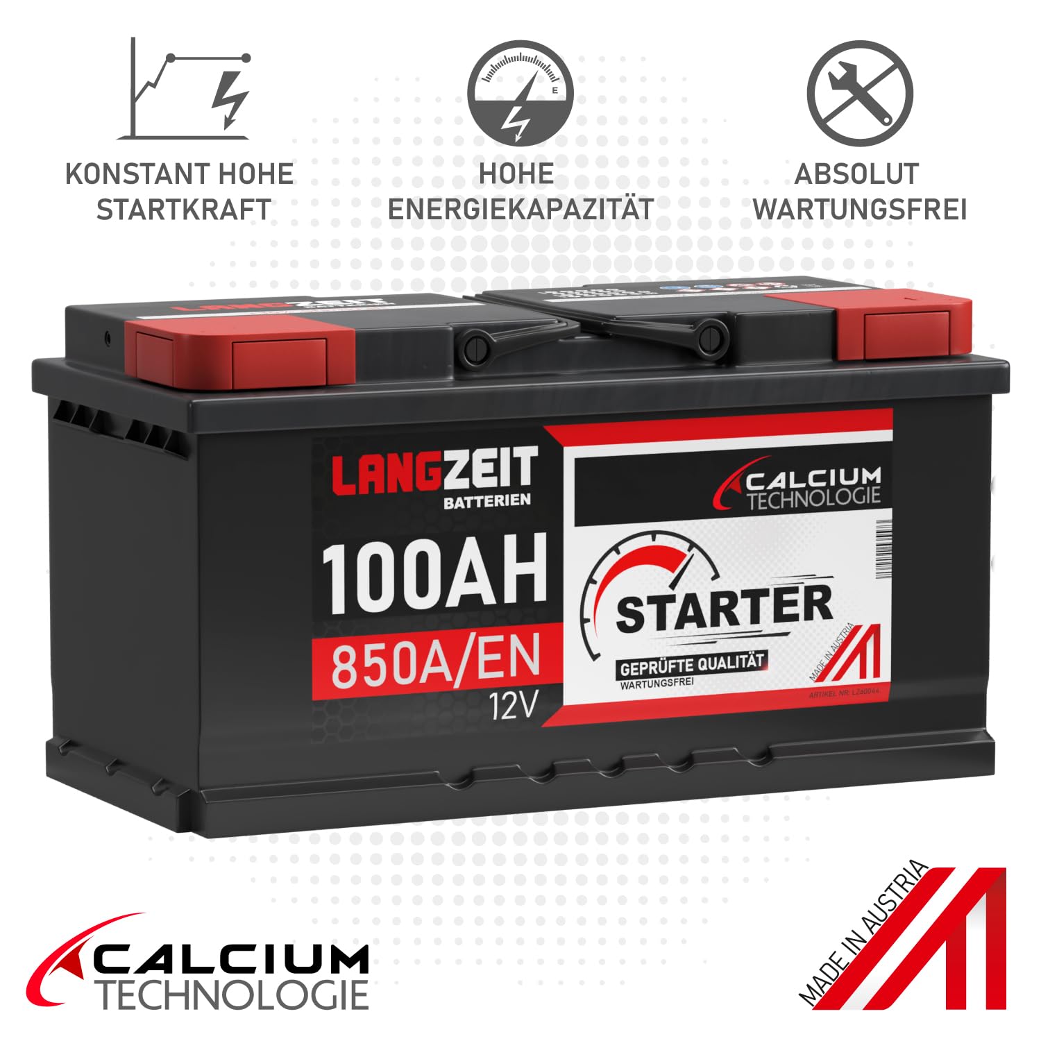 LANGZEIT Autobatterie 100Ah 12V 850A/EN Batterie ersetzt 95Ah 92Ah 90Ah 88Ah