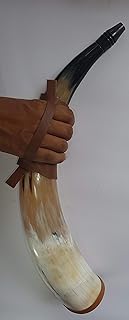 Corno di bufalo tradizionale realizzato a mano: corno da caccia in stile tromba, corno per animazione da 40,5 a 48 cm con gancio in pelle.