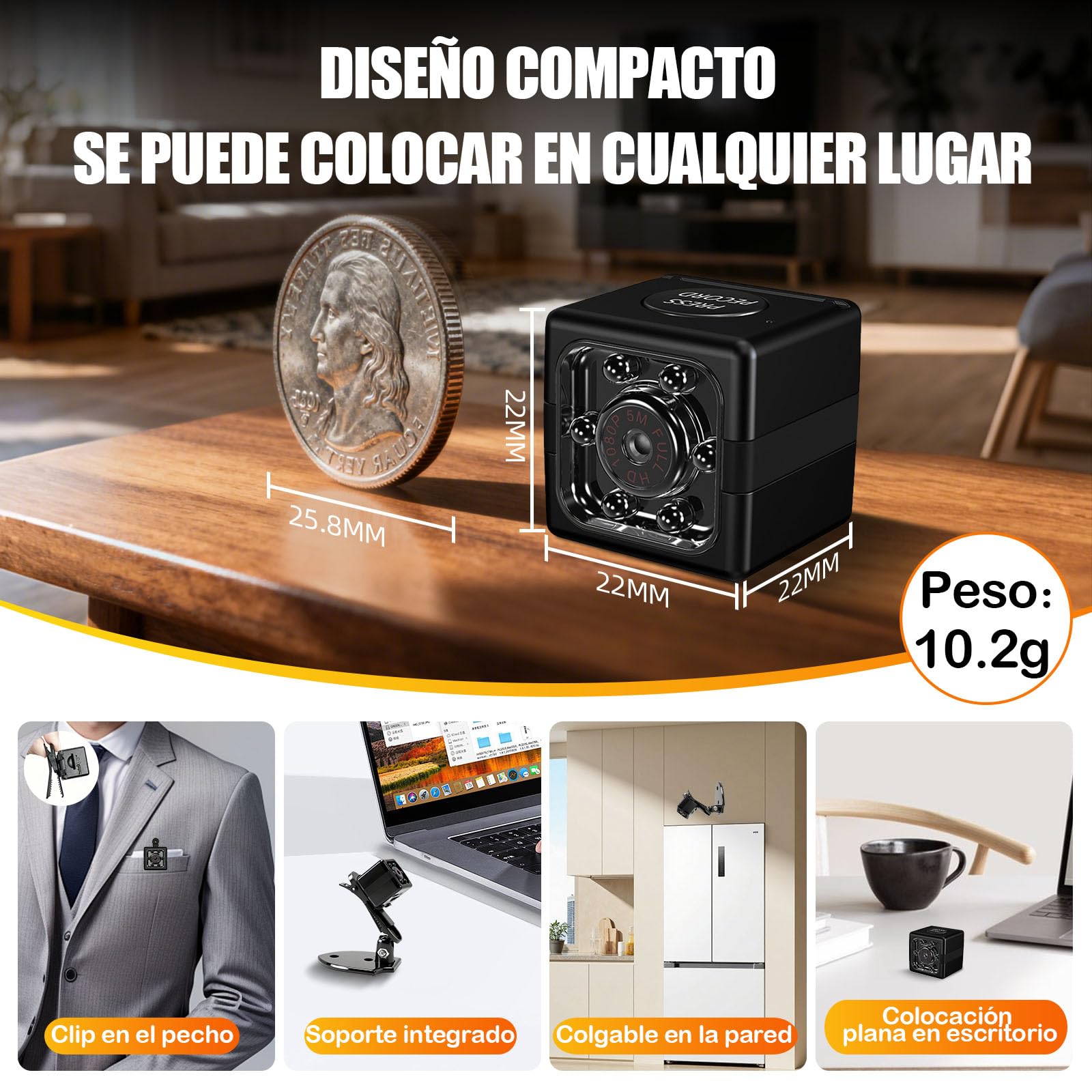 Mini Camara Espia, HD 1080P Camara Oculta Espia Camuflada Invisible, Cámara Espia con Batería, Auto Visión Nocturna y Detección de Movimiento, Spy Camera para Interiores y Exteriores sin Wifi/Internet - 5