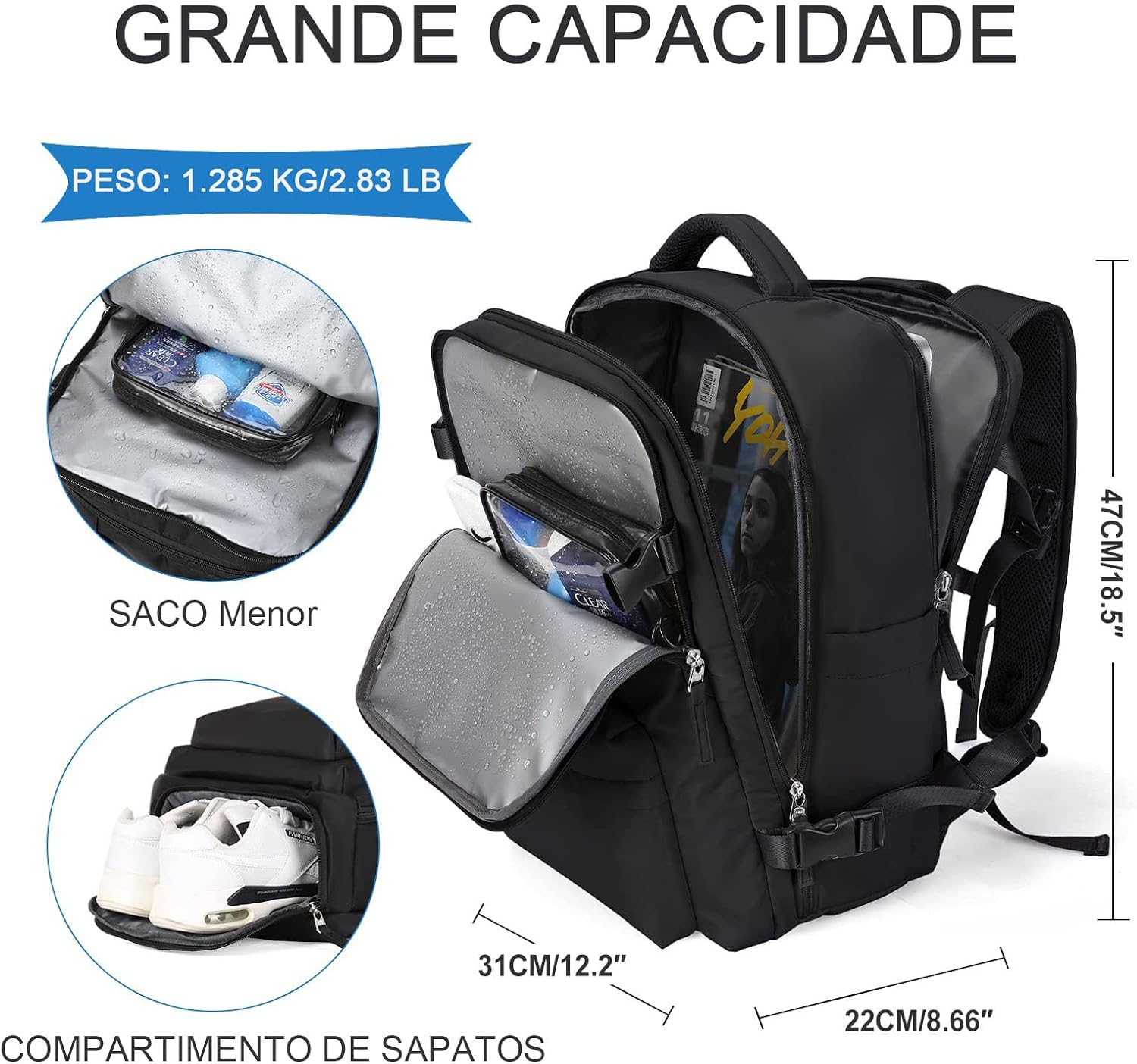 Mochila De Viagem Grande, Impermeável, Com Porta Usb, Multifuncional Antifurto, Compartimento Para Sapatos, Bolso Para Viagem, Mochila Para Notebook, Feminina E Masculina Mochila De Viagem Grande, Impermeável, Com Porta Usb, Multifuncional Antifurto, Compartimento Para Sapatos, Bolso Para Viagem, Mochila Para Notebook, Feminina E Masculina