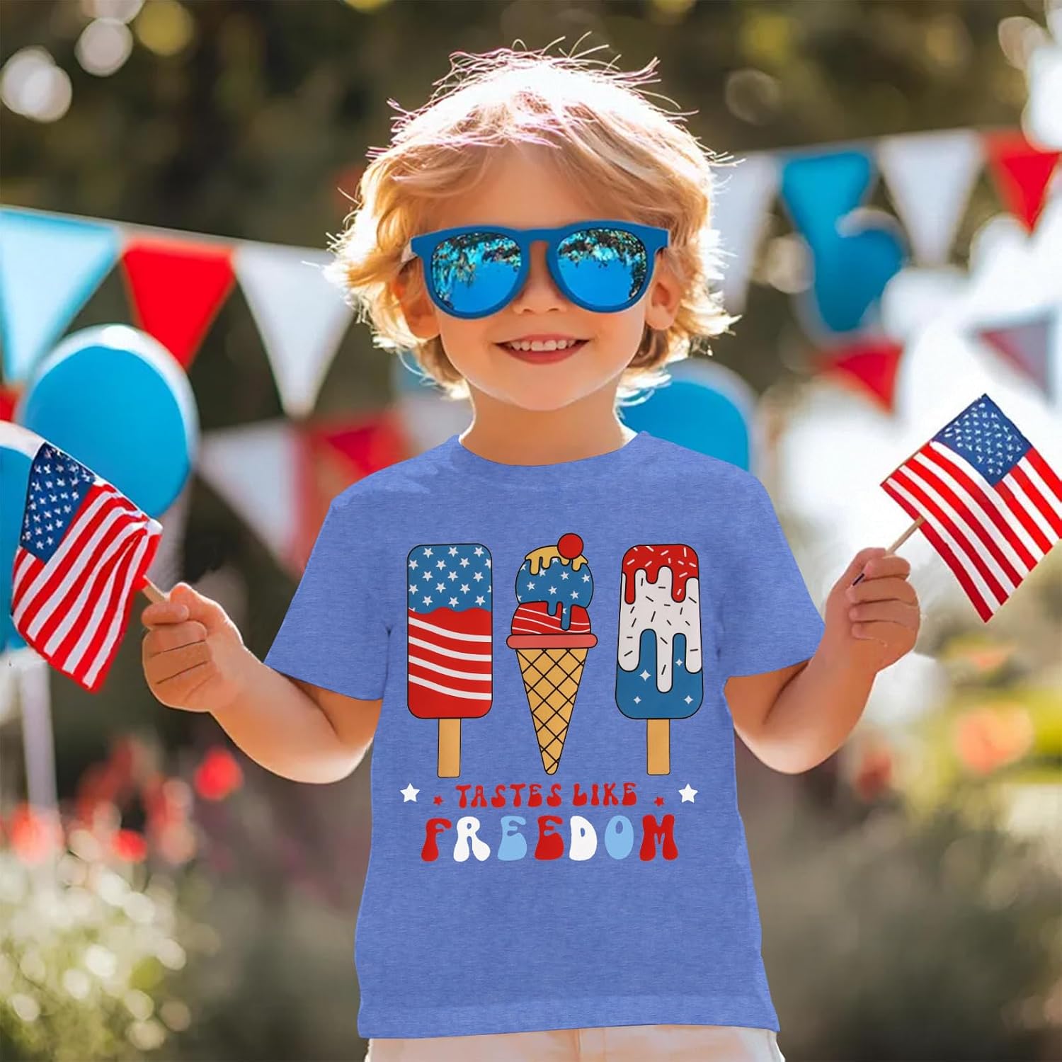 GLIGLITTR Toddler 4th of July Shirt Boys Girls American Flag Popsicle T-Shirts Kids Patriotic USA Flag Short Sleeve Tee Tops