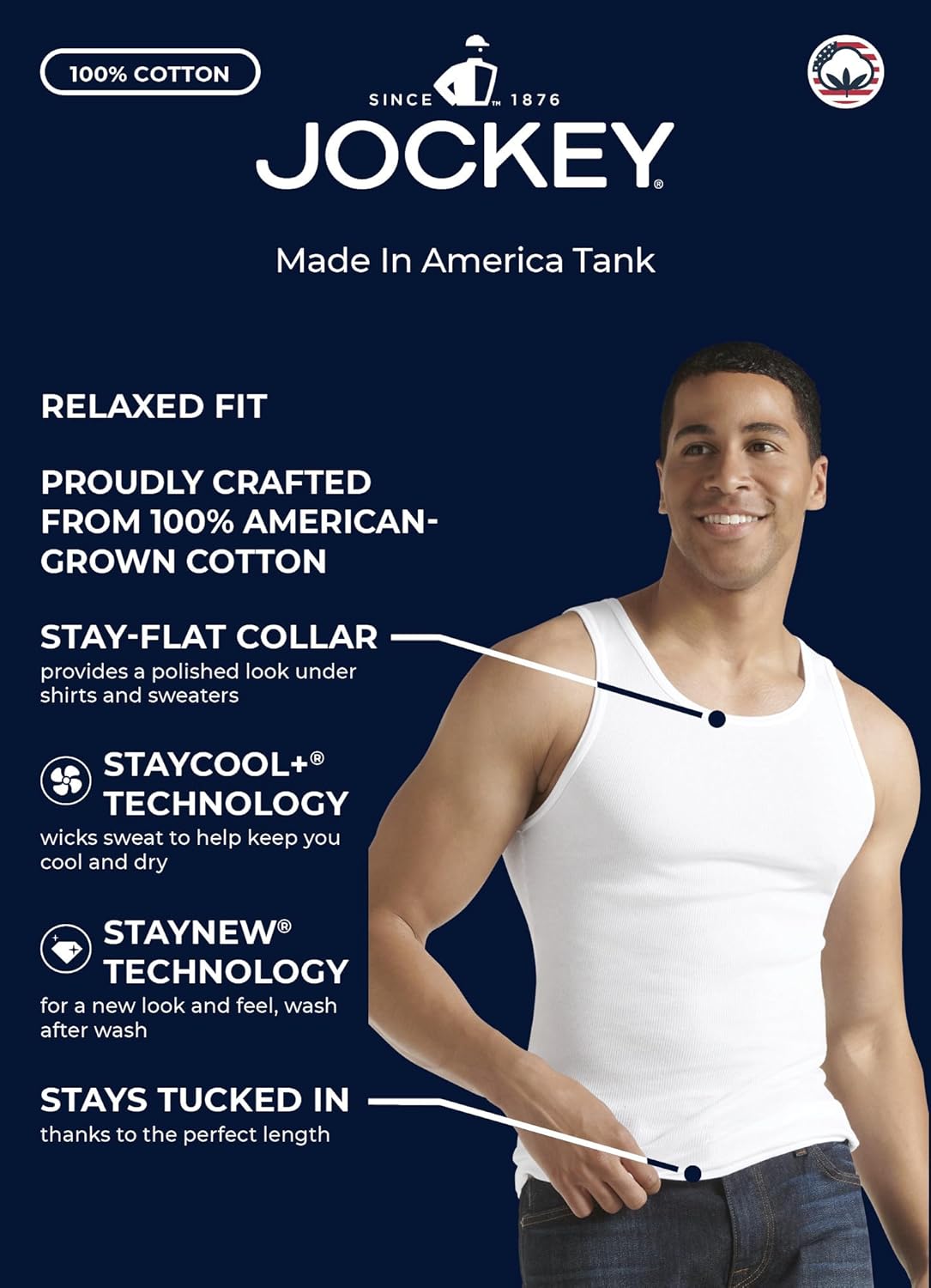 Jockey Men's Undershirt Made in America 100% Cotton Tank - 2 Pack - Image 4