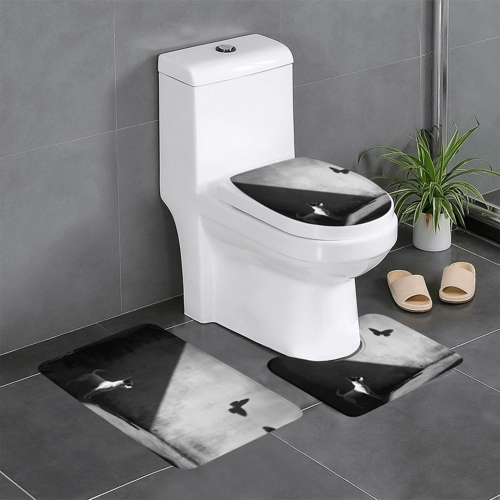 Tapis de salle de bain antidérapants WHJDPP lot de 3 pièces avec contour WC en U et O