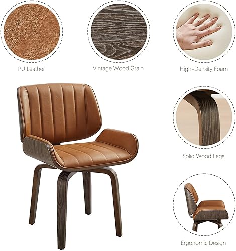 Miniatura 30 de Zouron Sillas de comedor giratorias, silla de escritorio moderna de mediados de siglo sin ruedas, silla de sala de estar de piel sintética con patas