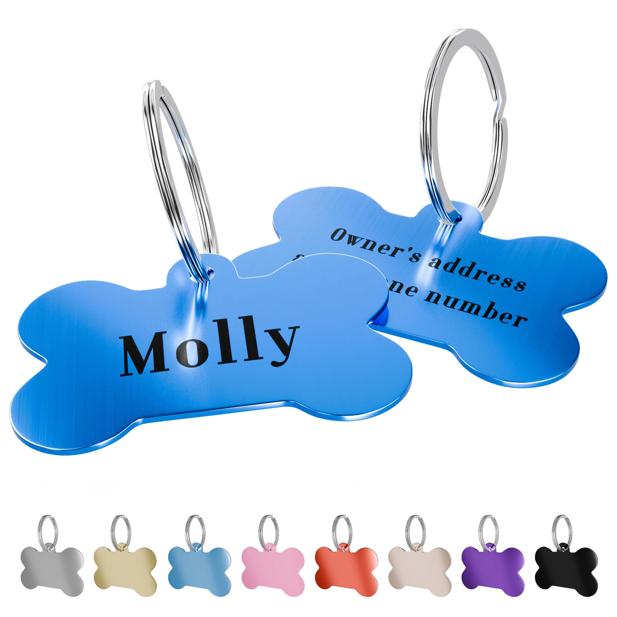 Charmify Dog Tags for Pets Engraved UK Prime – Personalised Bone Name Tag for Dogs | Custom Deep Engraved Pet ID Tag with Phone, Name & Address | Durable Dog Collar Tag, Made in UK (Blue, S) — image 1