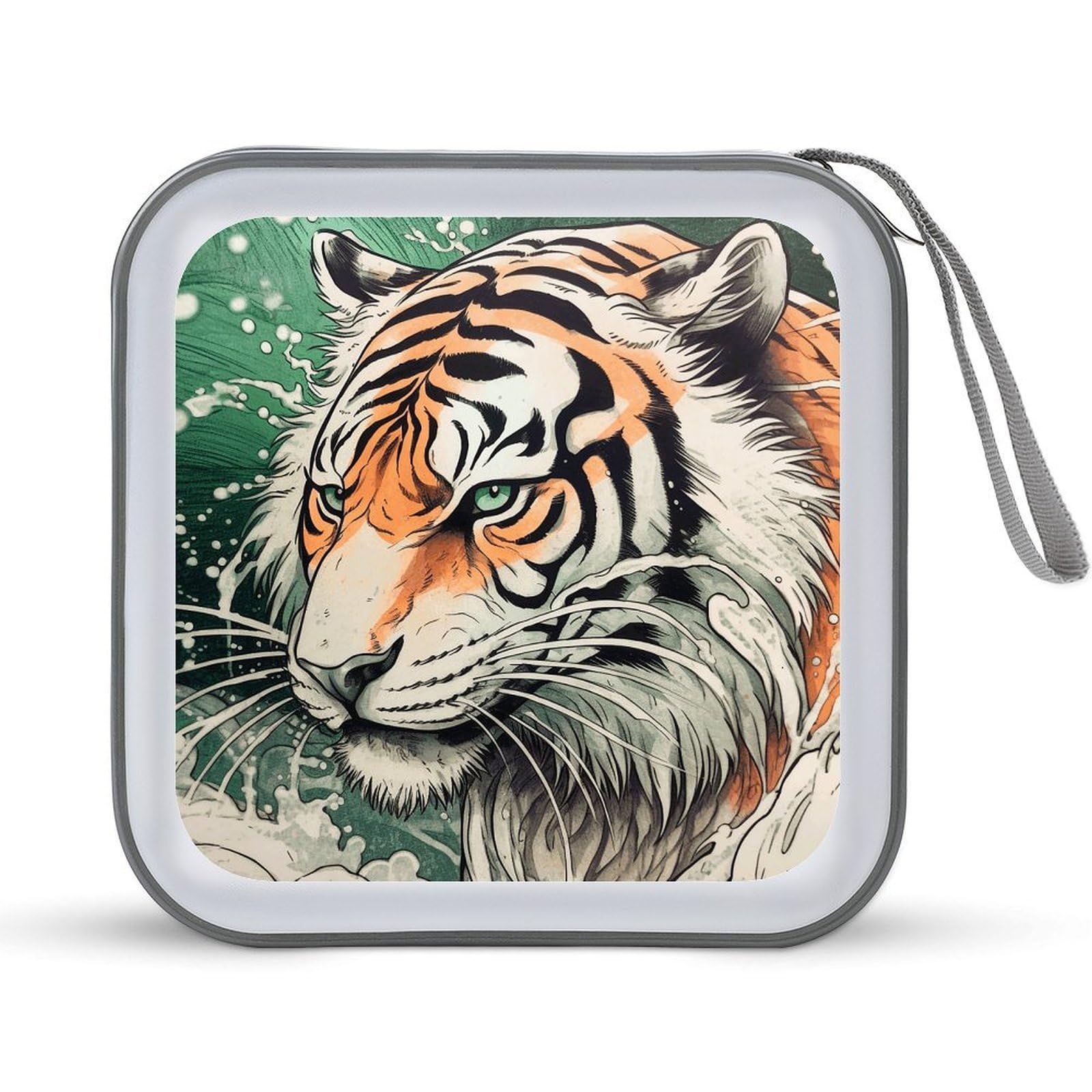 VstaDank A Hand Drawn Tiger CD Case with Hand Strap Lightweight DVD Wallet Holder 40 Capacity CD/DVD Case Wallet Protective CD Wallet CD/DVD Portable Storage Binder for Car Home Office