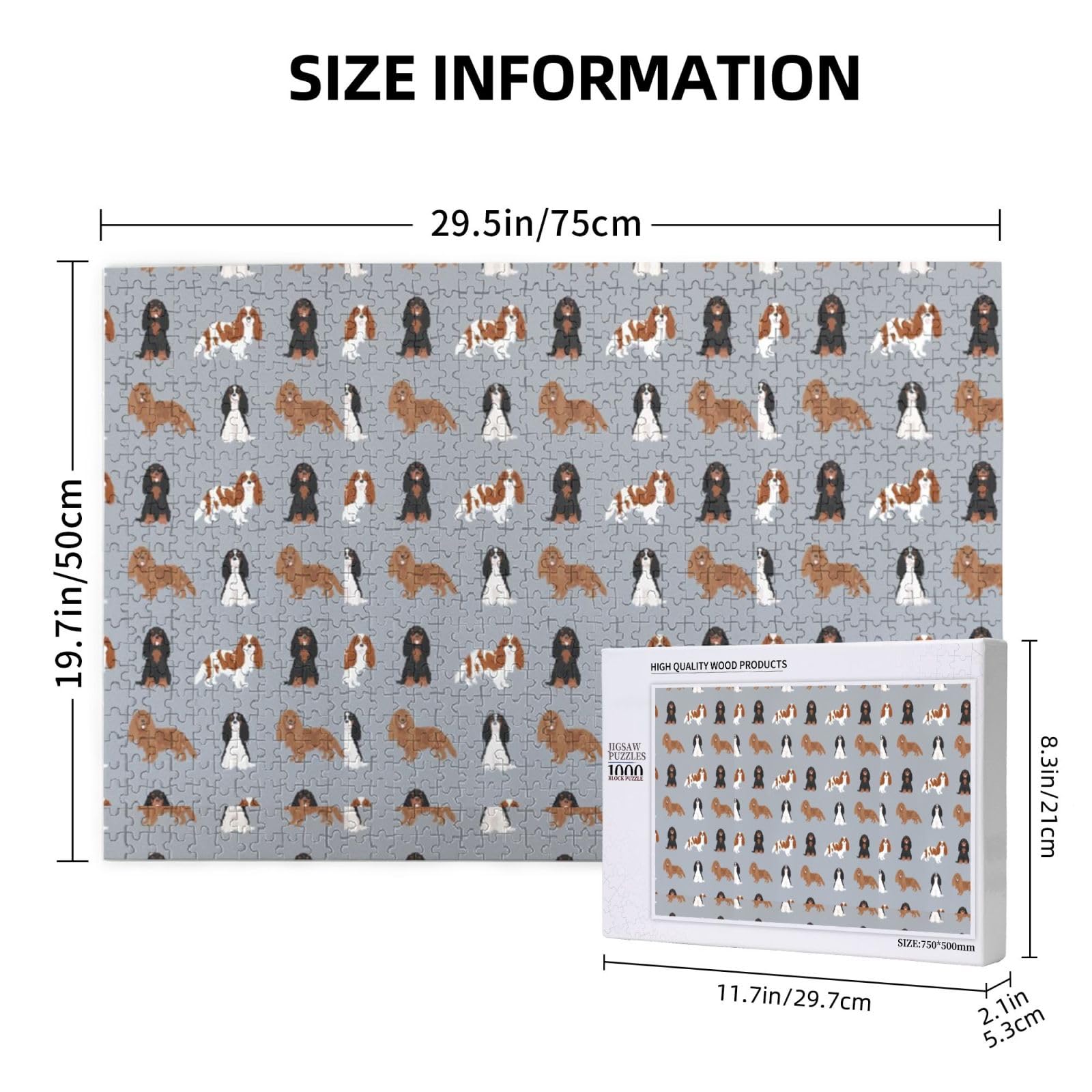 Gioco di puzzle per adulti, puzzle impegnativi, puzzle da 1000 pezzi, cane Cavalier King Charles Spaniel, cani con manti misti.