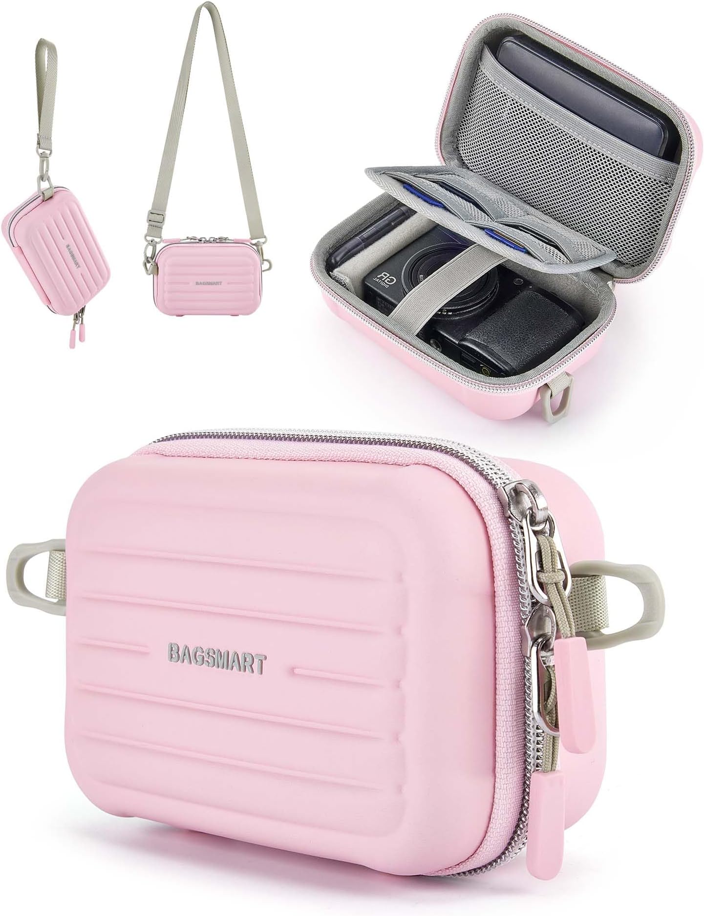 BAGSMART Digital Camera Case, Protective & Waterproof Small Camera Case with Shoulder Strap, Lightweight Camera Sling Bag for Canon PowerShot ELPH 180/190 / Sony DSCW800/DSCW830 - Pink