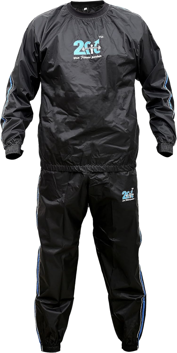 2Fit Heavy Duty Sweat Suit Sauna Exercise Gym Suit Fitness, Weight Loss, AntiRip (Round Neck Blue, 4XL) (SWT-30)