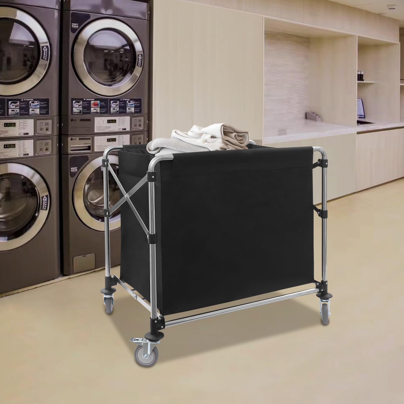 Carrello per la biancheria, con ruote, pieghevole, per la biancheria, per la casa, hotel, 90 x 60 x 88 cm