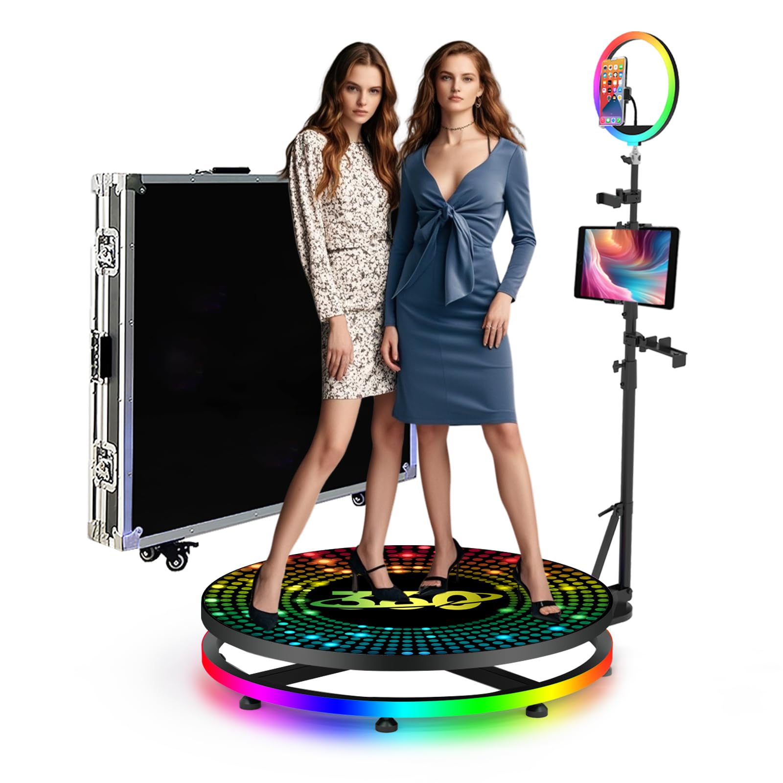 Cabina fotografica girevole a 360° con logo personalizzato, controllo tramite app o telecomando, Flightcase per riprese video dal vivo, Tiktok