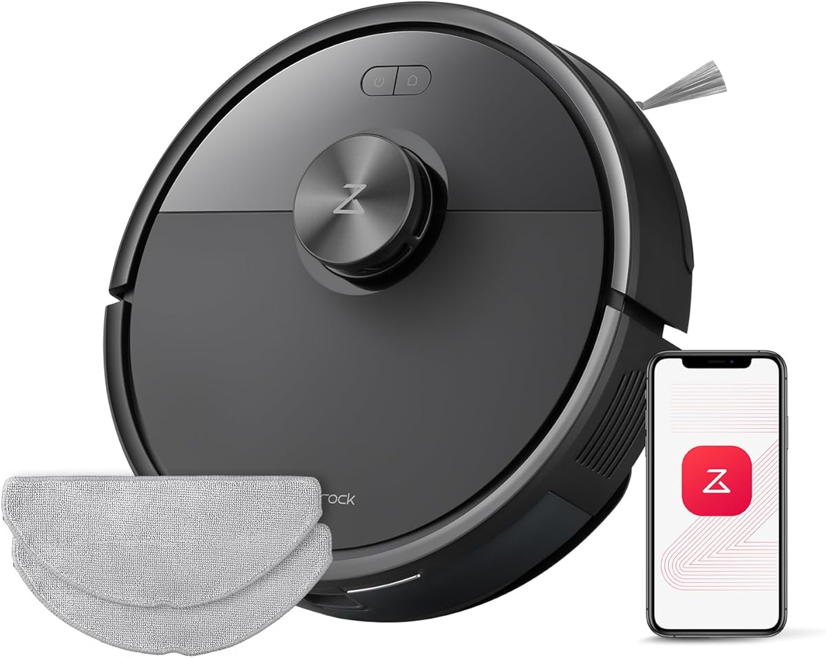roborock Q7 M5-Set Saugroboter mit Wischfunktion, 10.000Pa Saugkraft, Dual Anti-Tangle-System, 150Min Laufzeit, LiDAR Navigation, Staubsauger Roboter für Teppich, Tierhaare, APP Steuerung (Schwarz)