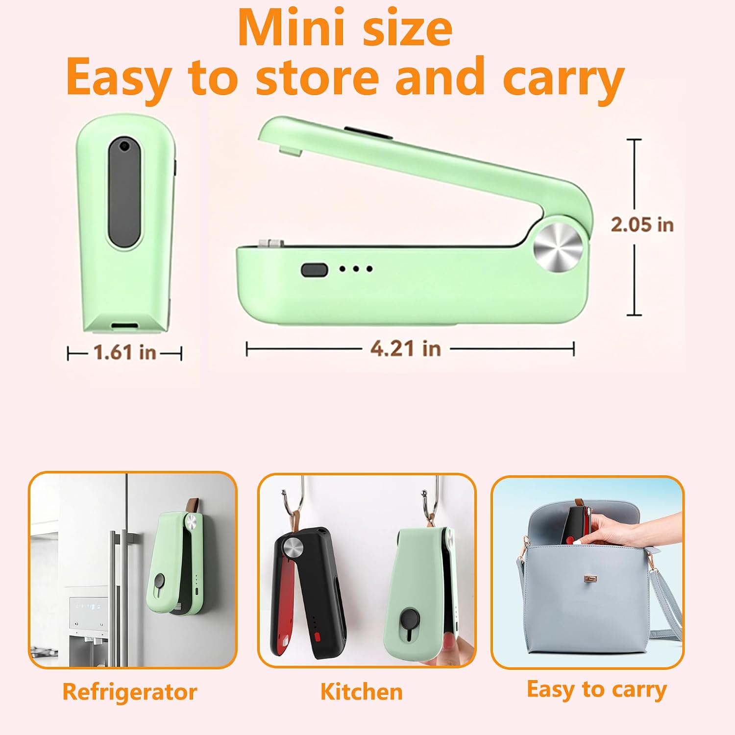 2-in-1 Mini Bag Sealer with cutter and magnet, Portable Heat Sealer, Bag Sealer Handheld with Lanyard, Rechargeable Chip Bag Sealer includes charging cable for Snack, Plastic Bag - Green image 5