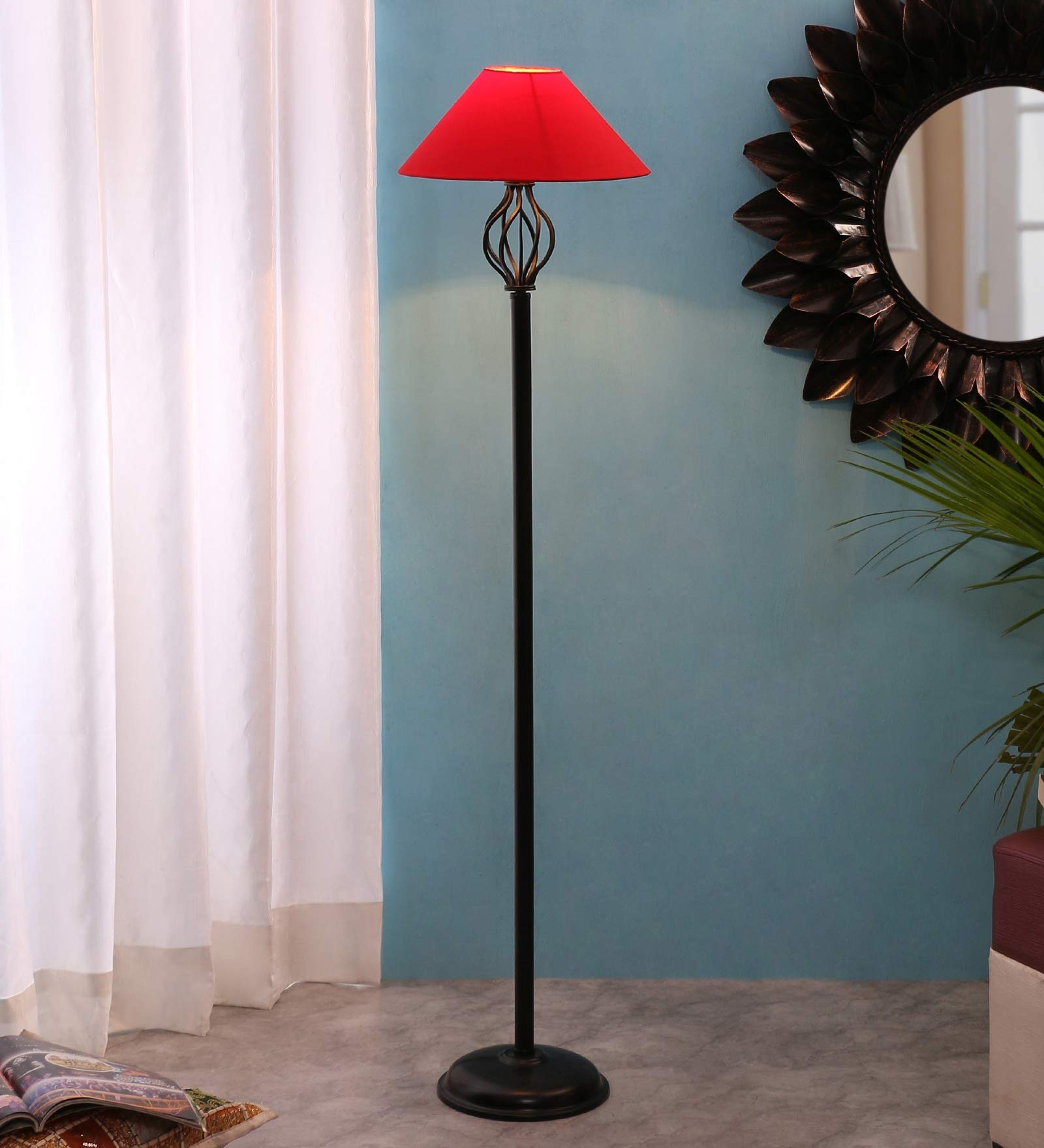 Devansh Red Cotton Basket Fashionable Wrought Iron Floor Lamp (RED)-image-16