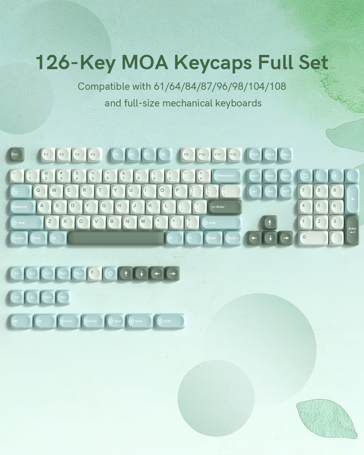 Womier キーキャップ MOAプロファイル PBT染料昇華キーキャップ 126キー | MXチェリースイッチ対応, ANSI 60%/75%/96%/104%, カスタムキーボード用, メカニカルキーボード対応