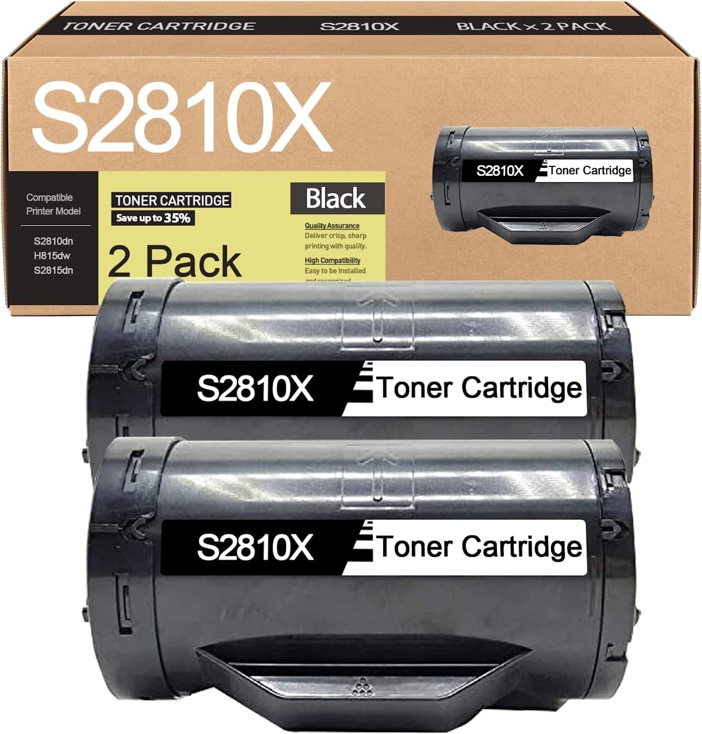 2-Pack Black Compatible S2810x 593-BBMF 47GMH Toner Cartridge Replacement for Dell S2810dn H815dw S2815dn Printer.