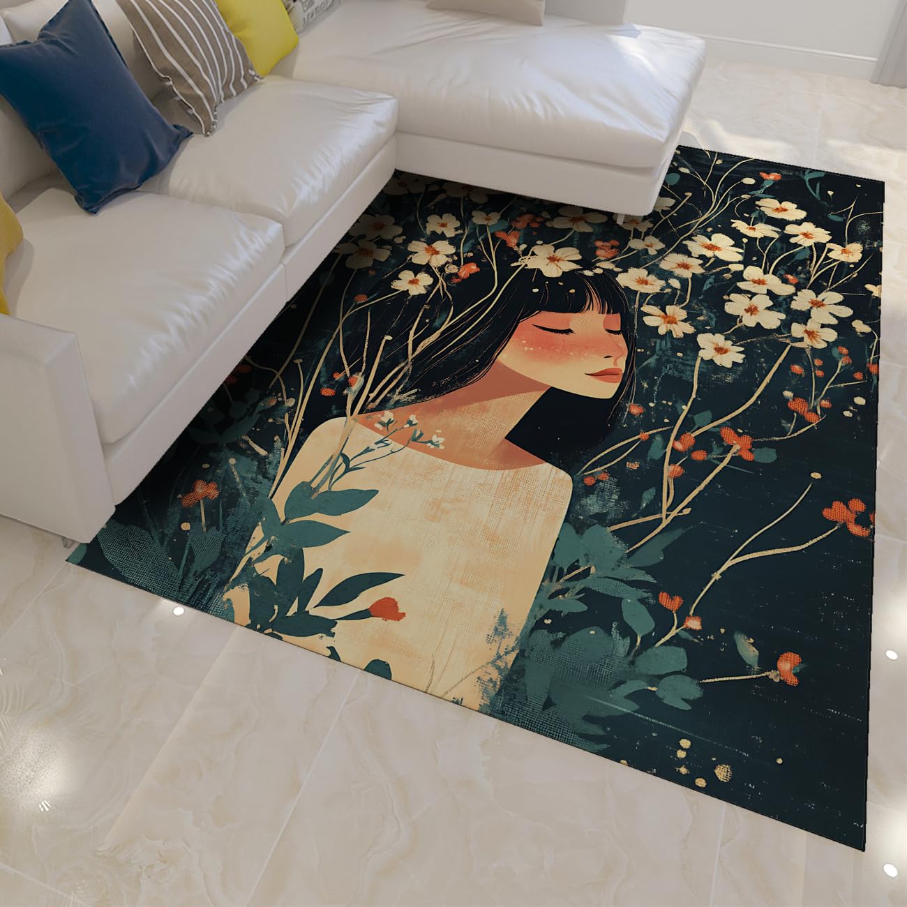 Tapis de cabine d'essayage floral 80x150 cm pour créer un coin cocon