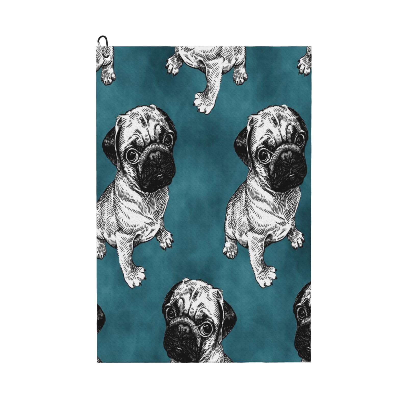 Hnnkloy Pug Dark Teal, 16x24 in Portable Waffle Golf Towels with Carabiner Clip for Golf Bag