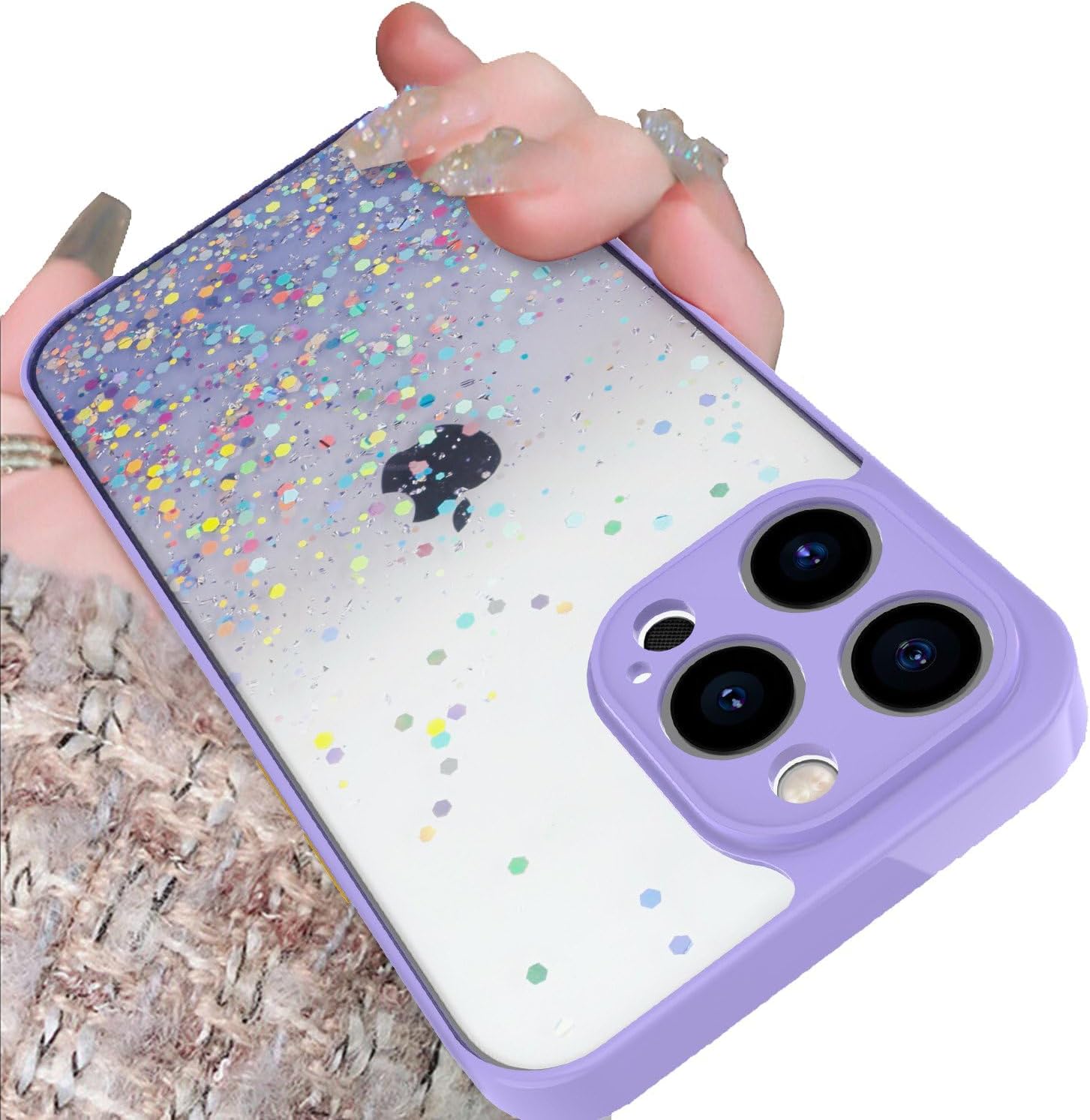VONZEE® Case Compatible with iPhone 12 Pro Max (6.7 inch), Non Moving Glitter Cover for Girls & Women Soft TPU Shockproof Anti Scratch Drop Protection Cover (Purple)