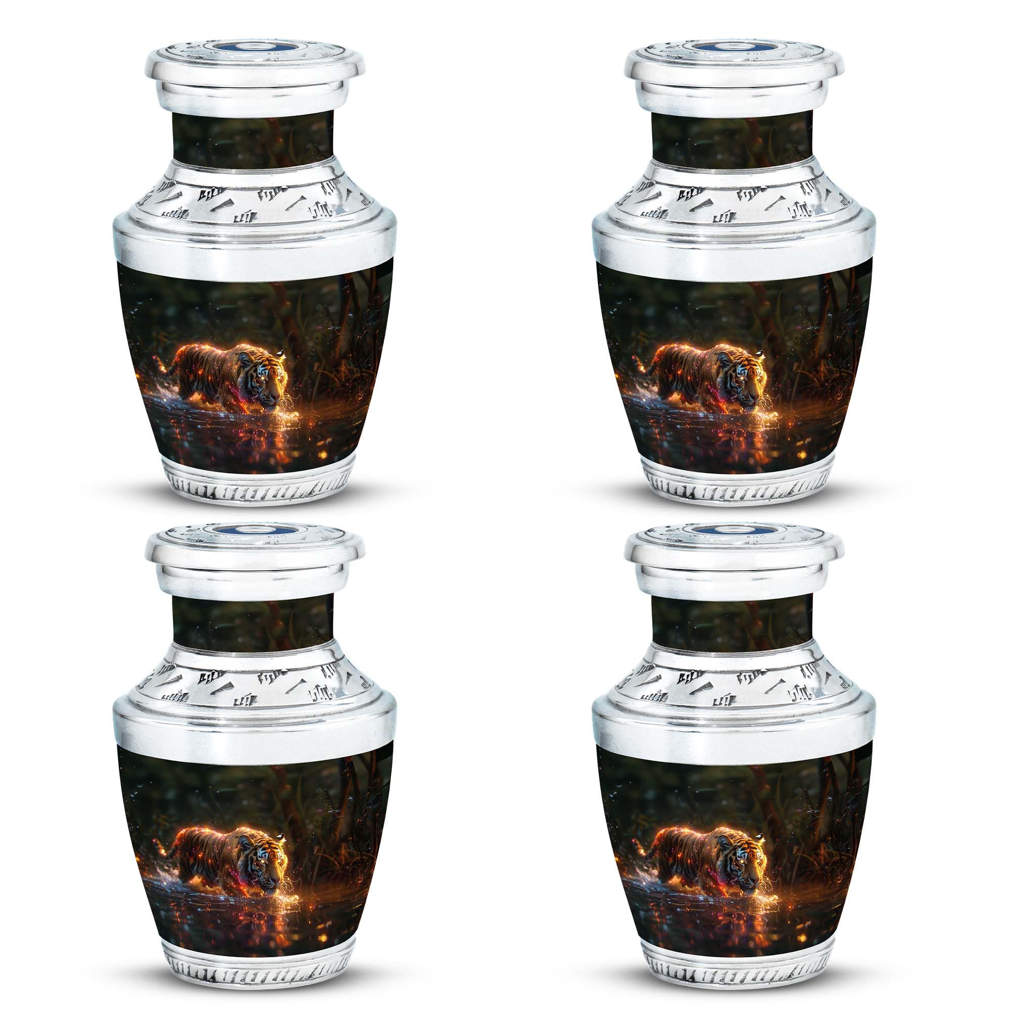 YATHABHISA Keepsake Urn, Memorial Small Urns for Human Ashes, Decorative Urn, Keepsake Urns for Ashes, Mini Funeral Urn 3''_Black, Orange | Tiger Keepsake Design | Small urn for pet Ashes, Set of 4