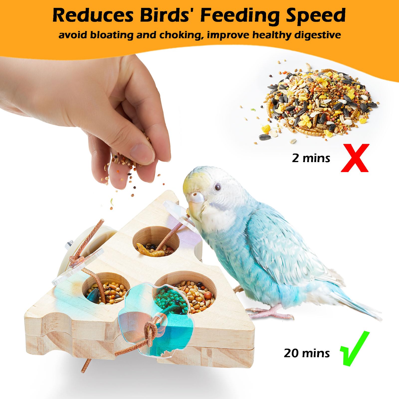 4-Piece Wooden & Stainless Steel Foraging Toy Set - Interactive Bird and Rat Enrichment Puzzles for Parakeets, Conures and Small Rodents - image 3