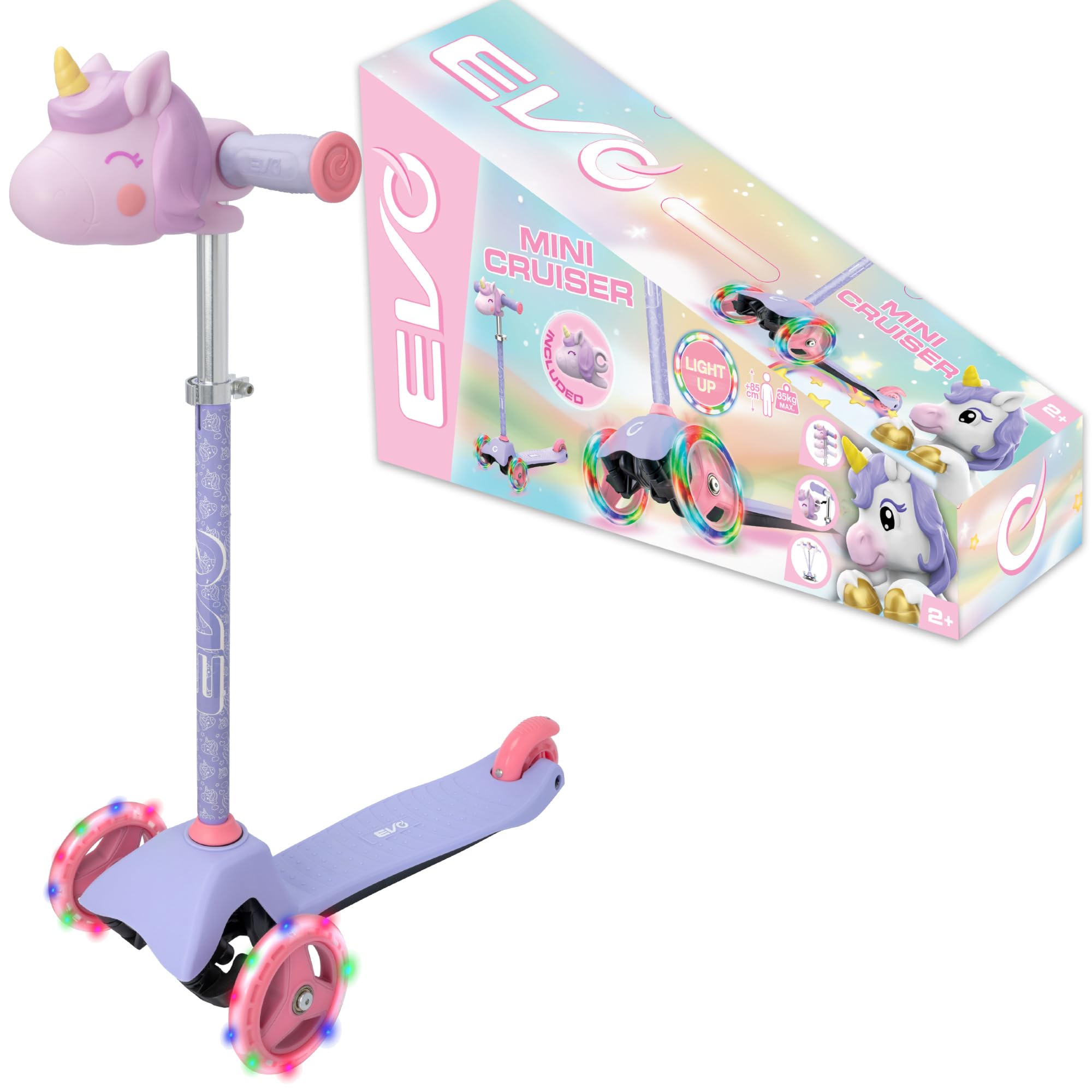 EVO Unicorn Mini Cruiser Trottinette lumineuse Violet